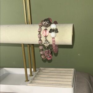 Elegant Pink and Silver Beaded Bracelet Set
